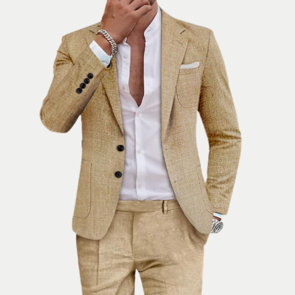 Linen Two Piece Casual Suit for Men