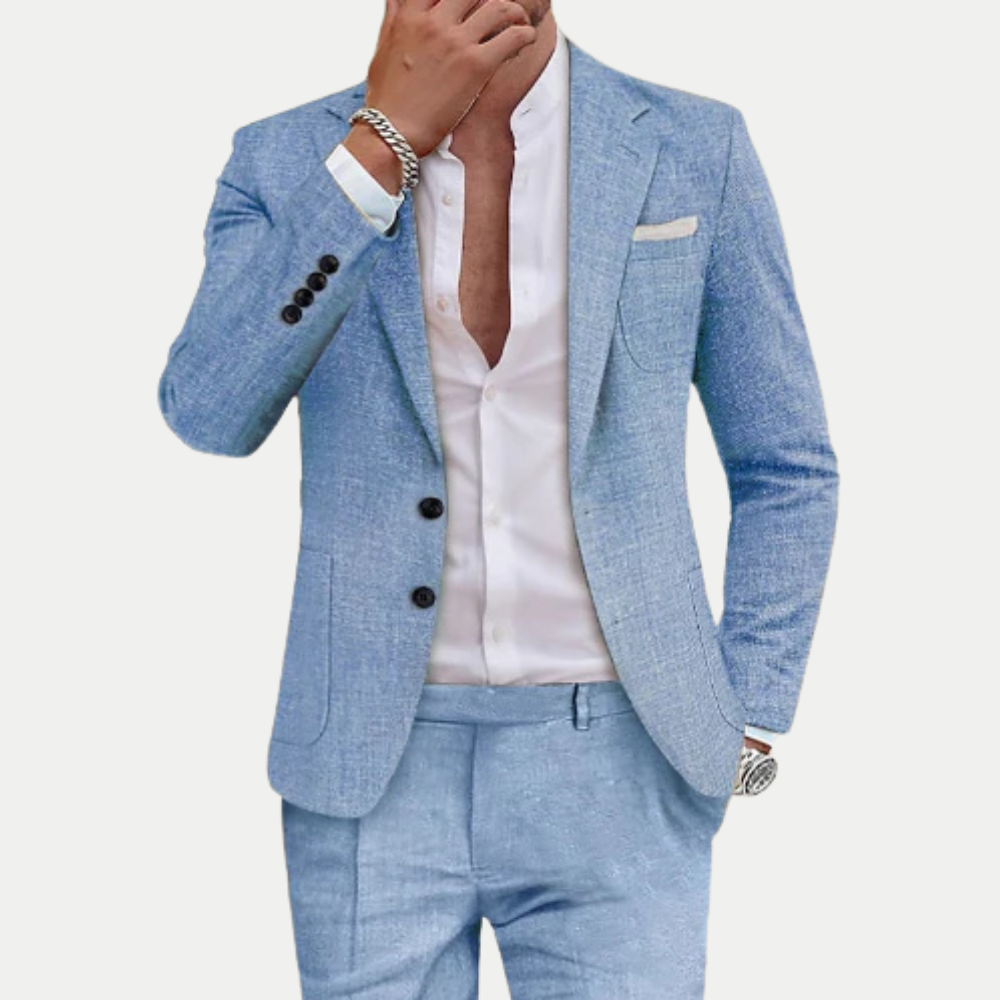 Linen Two Piece Casual Suit for Men