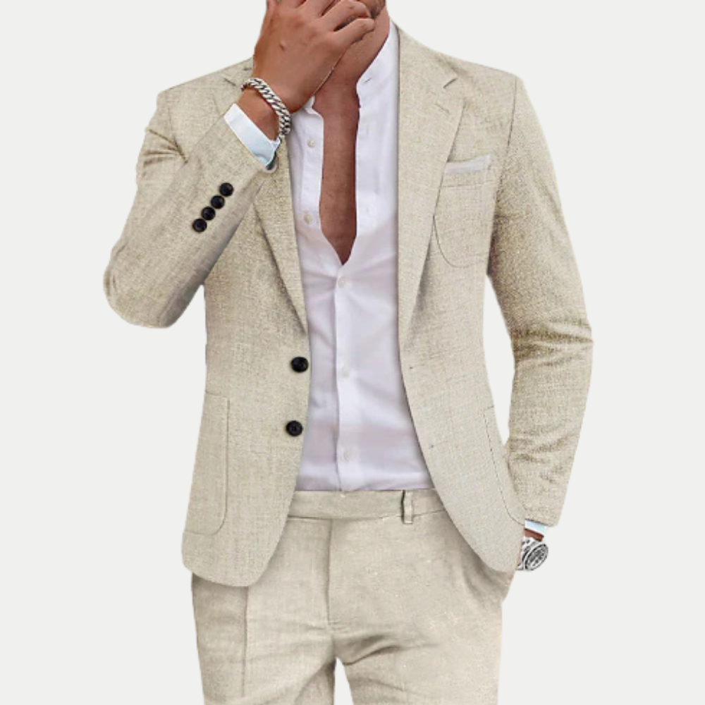 Linen Two Piece Casual Suit for Men