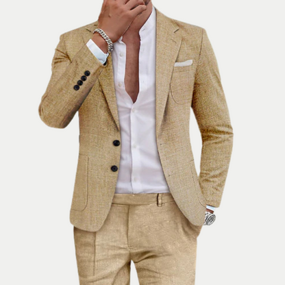Linen Two Piece Casual Suit for Men